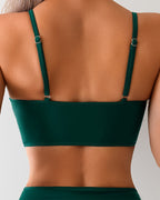 Set bikini due pezzi a vita alta per donna con dettaglio metallico a V, top strutturato arricciato, spiaggia, piscina, vacanze, estate – Verde smeraldo