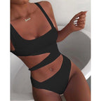 Maillot de bain une pièce asymétrique à découpes pour femmes – Noir