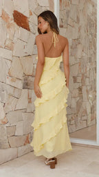 Robe Femme Longue Col Halter Volants Diagonaux Couches Superposées Sans Manches Soirée Garden Formelle Mariage Invitée Cérémonie Été – Céleste