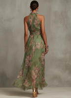 Robe Midi Chiffon Florale à Dos Nu Femme Légère Bohème Formelle Plage Soirée Été – Florence