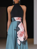 Robe Longue Florale Noire à Bretelles Sans Manches A-Line avec Fente Latérale pour Invité de Mariage, Formelle – Janelle