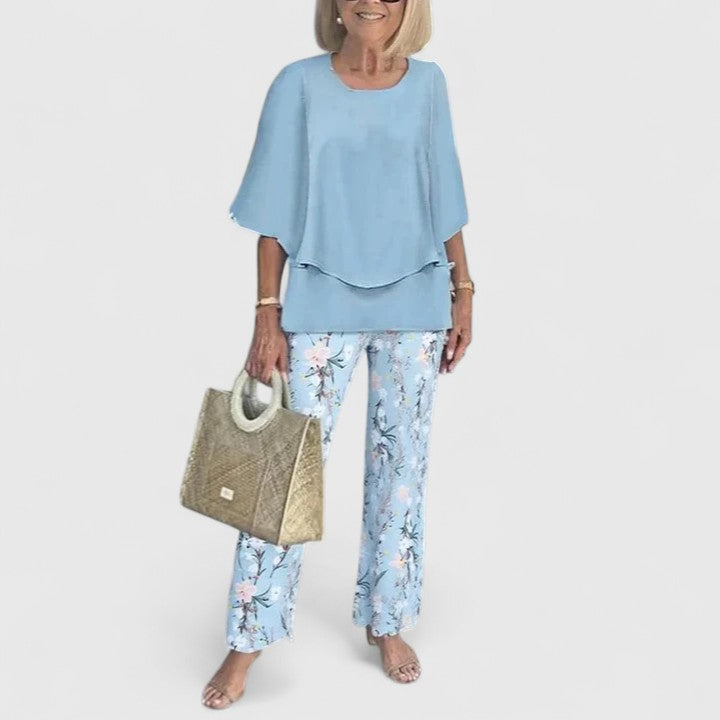 Ensemble Sophistiqué Femme en Deux Pièces Blouse Décontractée Pantalon Large Élégant Quotidien – Martha