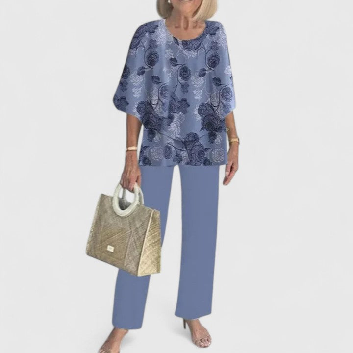 Ensemble Sophistiqué Femme en Deux Pièces Blouse Décontractée Pantalon Large Élégant Quotidien – Martha