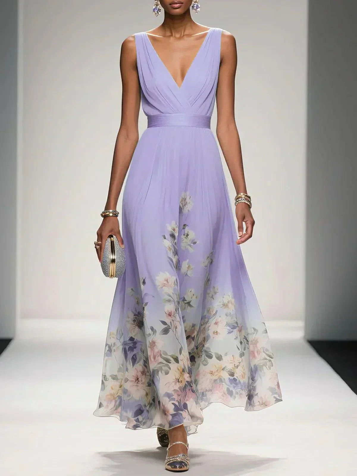 Robe Longue de Mariage Florale pour Femme Invité Fluide Féminine Romantique Élégante