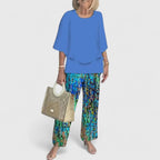 Completo sofisticato donna in due pezzi, blusa casual, pantalone largo elegante quotidiano – Martha