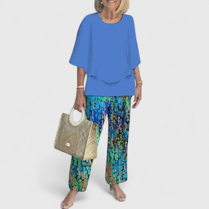 Ensemble Sophistiqué Femme en Deux Pièces Blouse Décontractée Pantalon Large Élégant Quotidien – Martha