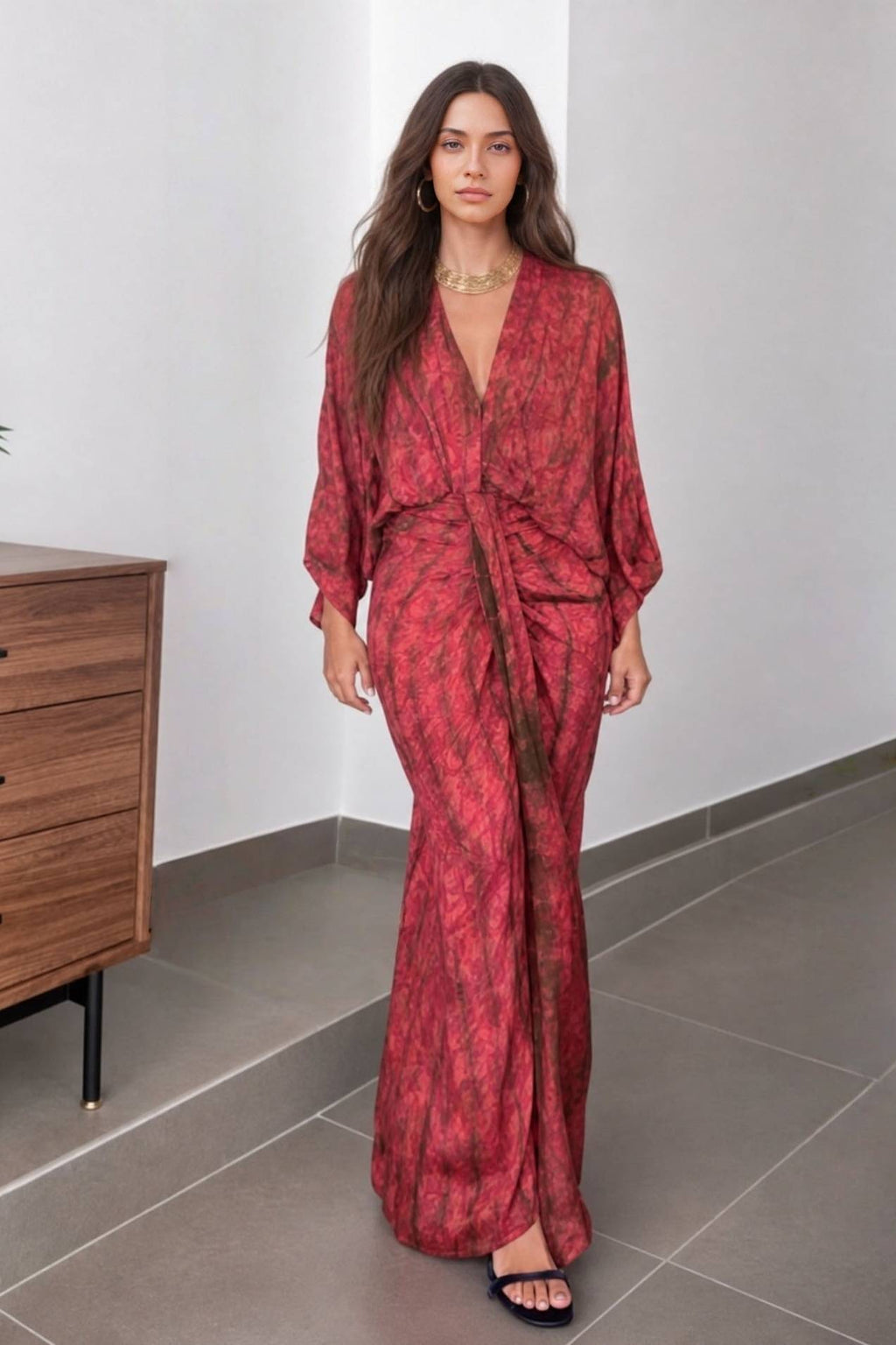 Robe Femme Style Kimono Imprimé Floral Manches Larges Ceinturée Fluide Casual Chic Casual Vacances Garden Summer – Kimonelle