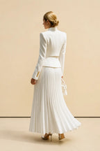 Ensemble Deux Pièces Femme Blazer Court Jupe Plissée Taille Haute Soirée Mariage Travail Cocktail