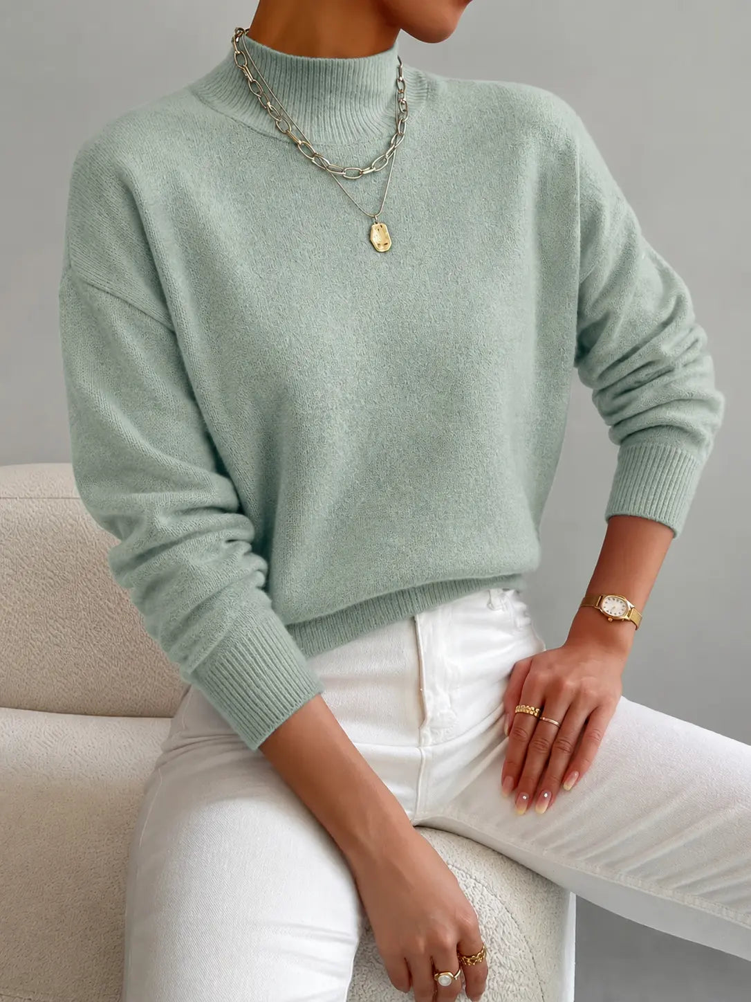 Women's Round Neck Smooth Soft Knit Clean Cut Minimalist Casual Chic Work Daily Weekend All Seasons – Élisette