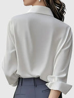 Haut élégant à col boutonné pour femmes à manches longues, coupe décontractée, polyvalent et chic – Melvaya