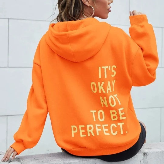 Felpa con cappuccio donna stampa messaggio schiena audace ampia comoda casual streetwear quotidiano weekend – Améliora