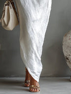 Abito Lungo Lino Cotone Maniche a Palloncino Silhouette Sgualcita Donna Formale Matrimonio Chic Spiaggia Resort Quotidiano Estate – Solène