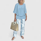 Completo sofisticato donna in due pezzi, blusa casual, pantalone largo elegante quotidiano – Martha