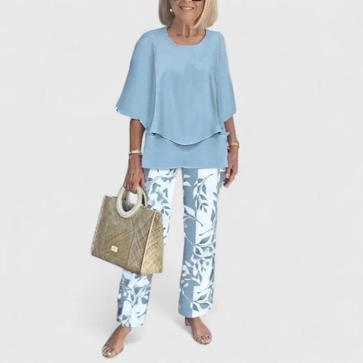 Ensemble Sophistiqué Femme en Deux Pièces Blouse Décontractée Pantalon Large Élégant Quotidien – Martha