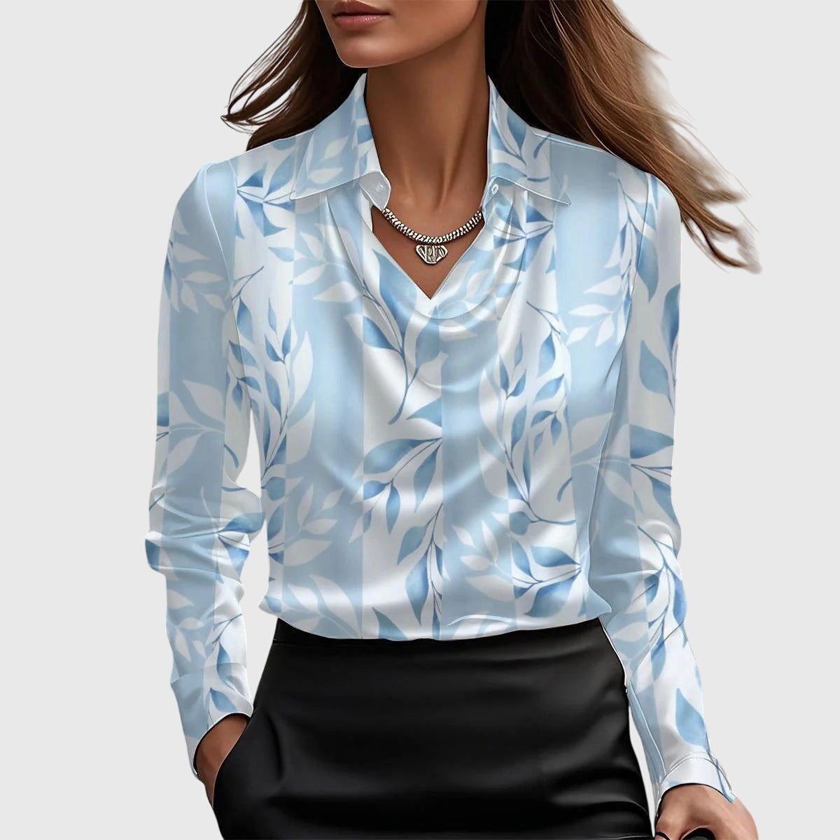 Blouse Élégante en Satin pour Femme Col Drapé à Manches Longues Brillance Luxe Coupe Fluide Chic Décontracté – Brooklyn