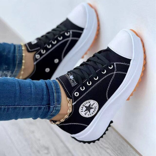 Baskets à Plateforme Femme Toile Lacets Casual Streetwear Semelle Épaisse - Hiverline