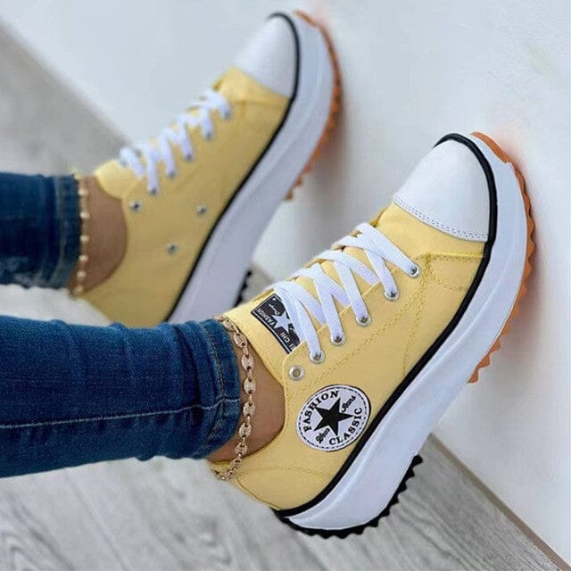 Baskets à Plateforme Femme Toile Lacets Casual Streetwear Semelle Épaisse - Hiverline
