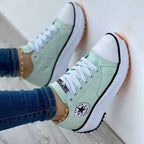 Baskets à Plateforme Femme Toile Lacets Casual Streetwear Semelle Épaisse - Hiverline