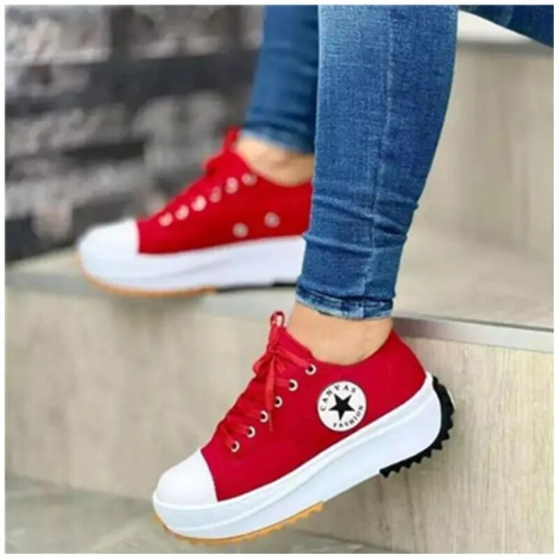 Baskets à Plateforme Femme Toile Lacets Casual Streetwear Semelle Épaisse - Hiverline