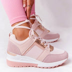 Baskets à Talon Compensé Femme Lacées Plateforme Cachée Casual Quotidien - Hiverline