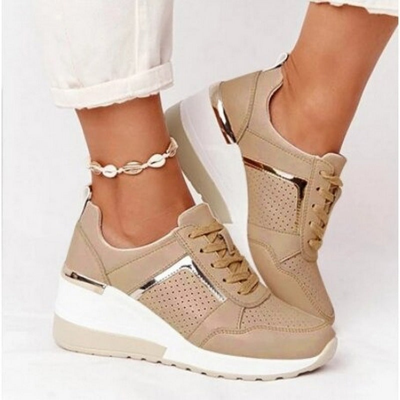 Baskets à Talon Compensé Femme Lacées Plateforme Cachée Casual Quotidien - Hiverline