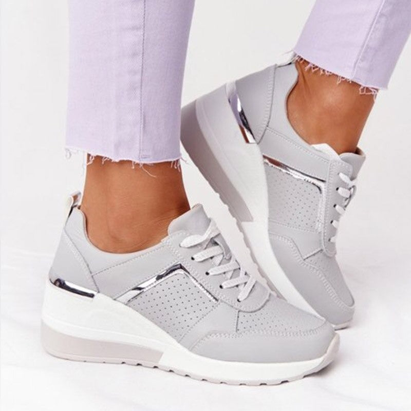 Baskets à Talon Compensé Femme Lacées Plateforme Cachée Casual Quotidien - Hiverline