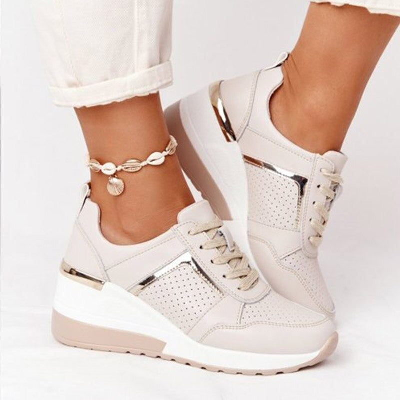 Baskets à Talon Compensé Femme Lacées Plateforme Cachée Casual Quotidien - Hiverline