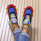 Baskets Chunky Femme à Lacets Arc-en-Ciel Semelle Épaisse Chaussures Décontractées Légères - Hiverline