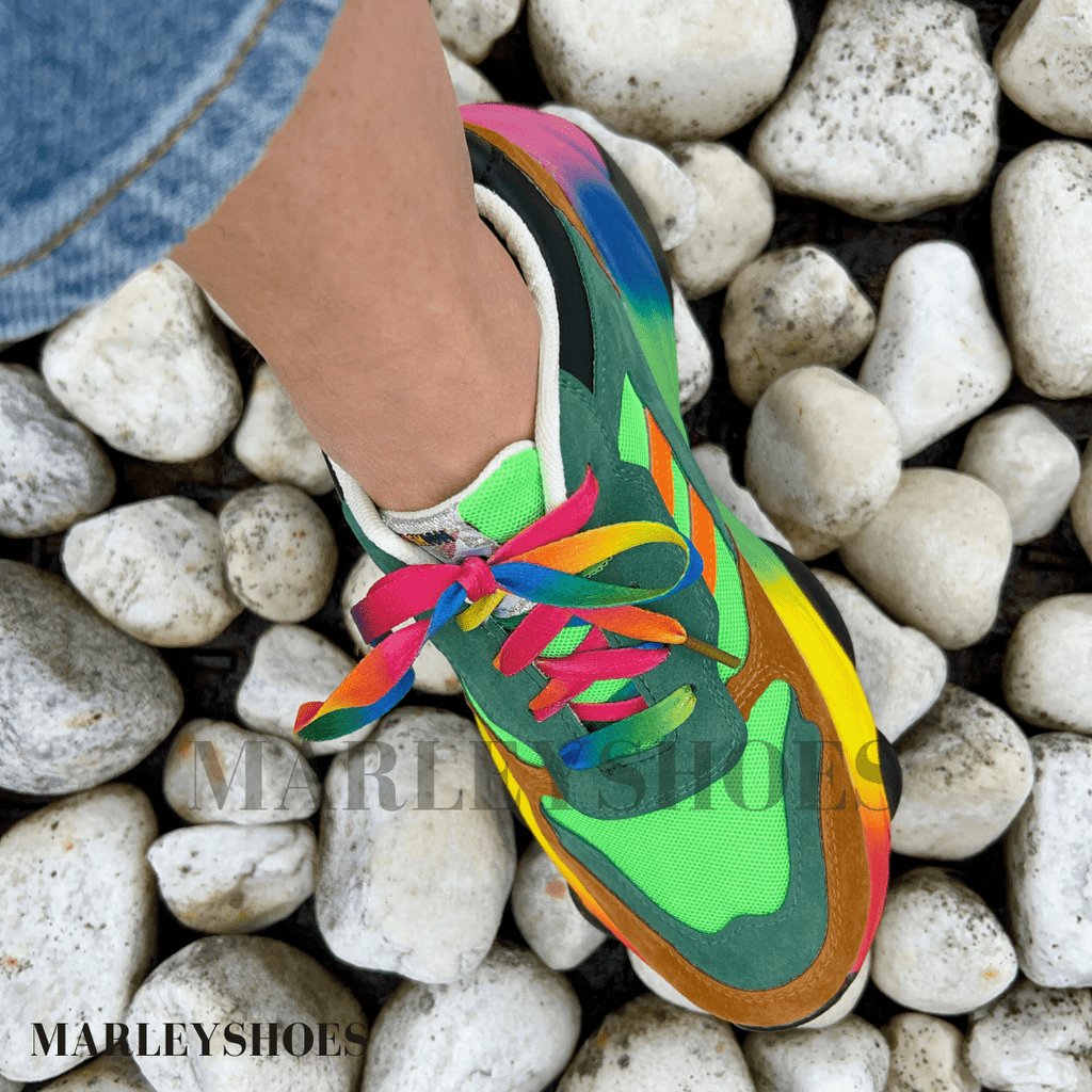 Baskets Chunky Femme à Lacets Arc-en-Ciel Semelle Épaisse Chaussures Décontractées Légères - Hiverline