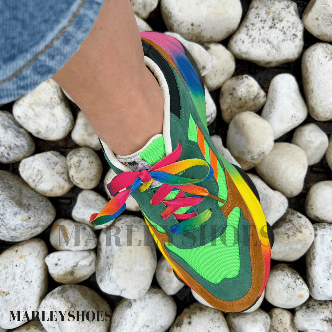 Baskets Chunky Femme à Lacets Arc-en-Ciel Semelle Épaisse Chaussures Décontractées Légères - Hiverline