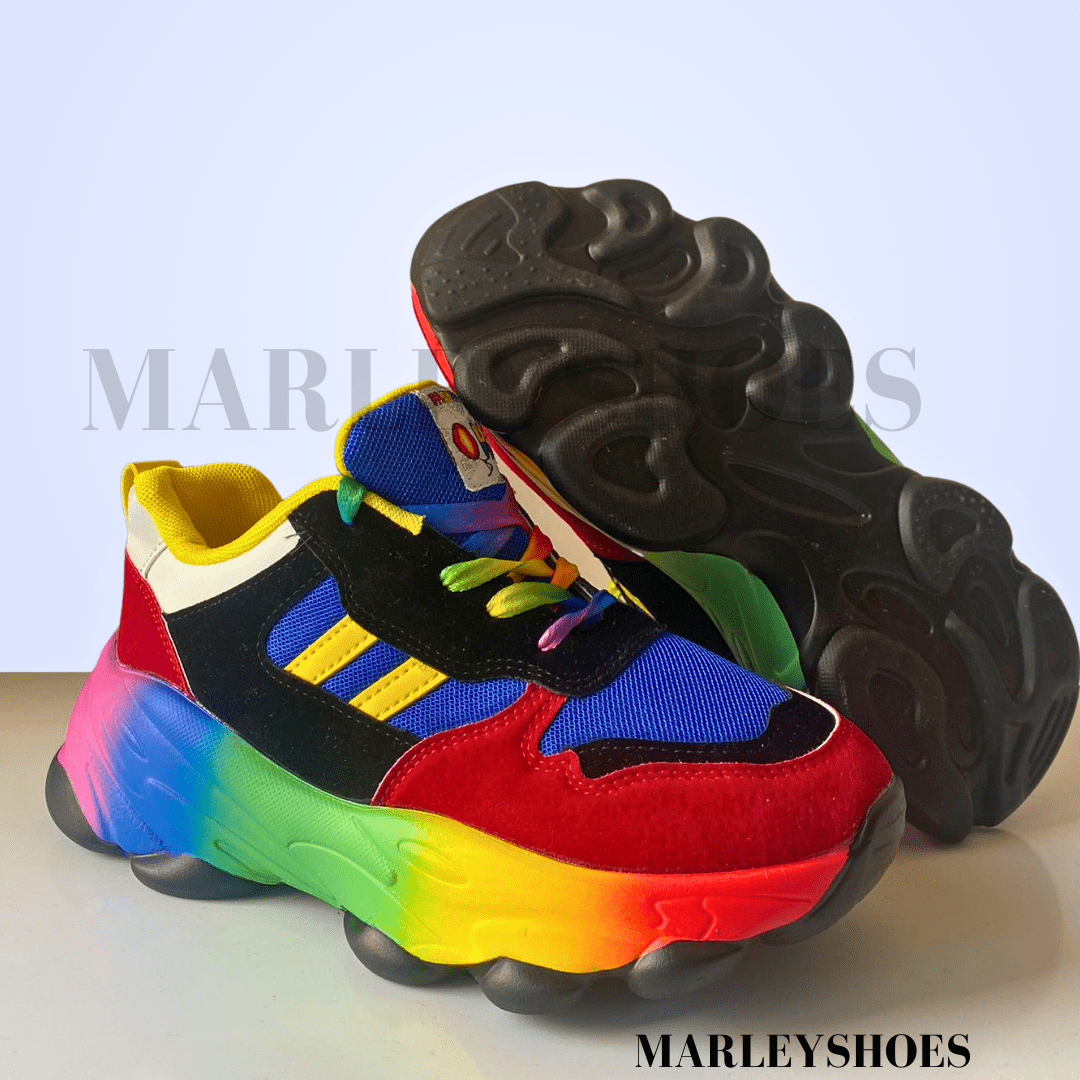 Baskets Chunky Femme à Lacets Arc-en-Ciel Semelle Épaisse Chaussures Décontractées Légères - Hiverline