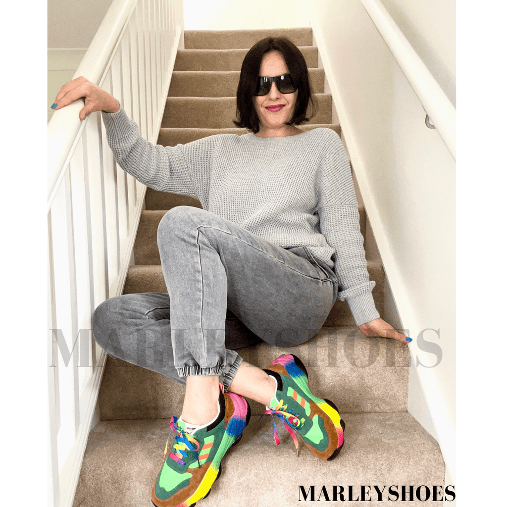 Baskets Chunky Femme à Lacets Arc-en-Ciel Semelle Épaisse Chaussures Décontractées Légères - Hiverline