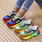 Baskets Chunky Femme à Lacets Arc-en-Ciel Semelle Épaisse Chaussures Décontractées Légères - Hiverline
