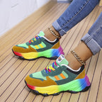 Baskets Chunky Femme à Lacets Arc-en-Ciel Semelle Épaisse Chaussures Décontractées Légères - Hiverline