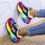 Baskets Chunky Femme à Lacets Arc-en-Ciel Semelle Épaisse Chaussures Décontractées Légères - Hiverline
