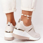 Baskets Compensées Femme Lacets Plateforme Casual Quotidien - Hiverline