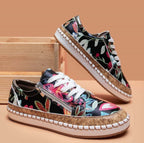 Baskets Espadrilles à Imprimé Floral pour Femmes – Lacets & Semelle Liège Casual Été - Hiverline