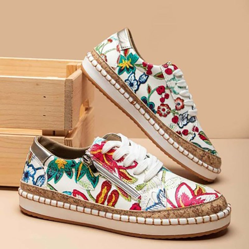 Baskets Espadrilles à Imprimé Floral pour Femmes – Lacets & Semelle Liège Casual Été - Hiverline