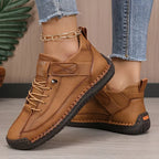 Baskets Femme à Lacets Casual Slip-On Semelle Confort Cuir Souple Marche - Hiverline