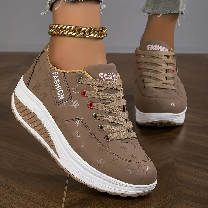 Baskets Femme à Lacets Semelle Compensée Mode Casual Quotidien - Hiverline