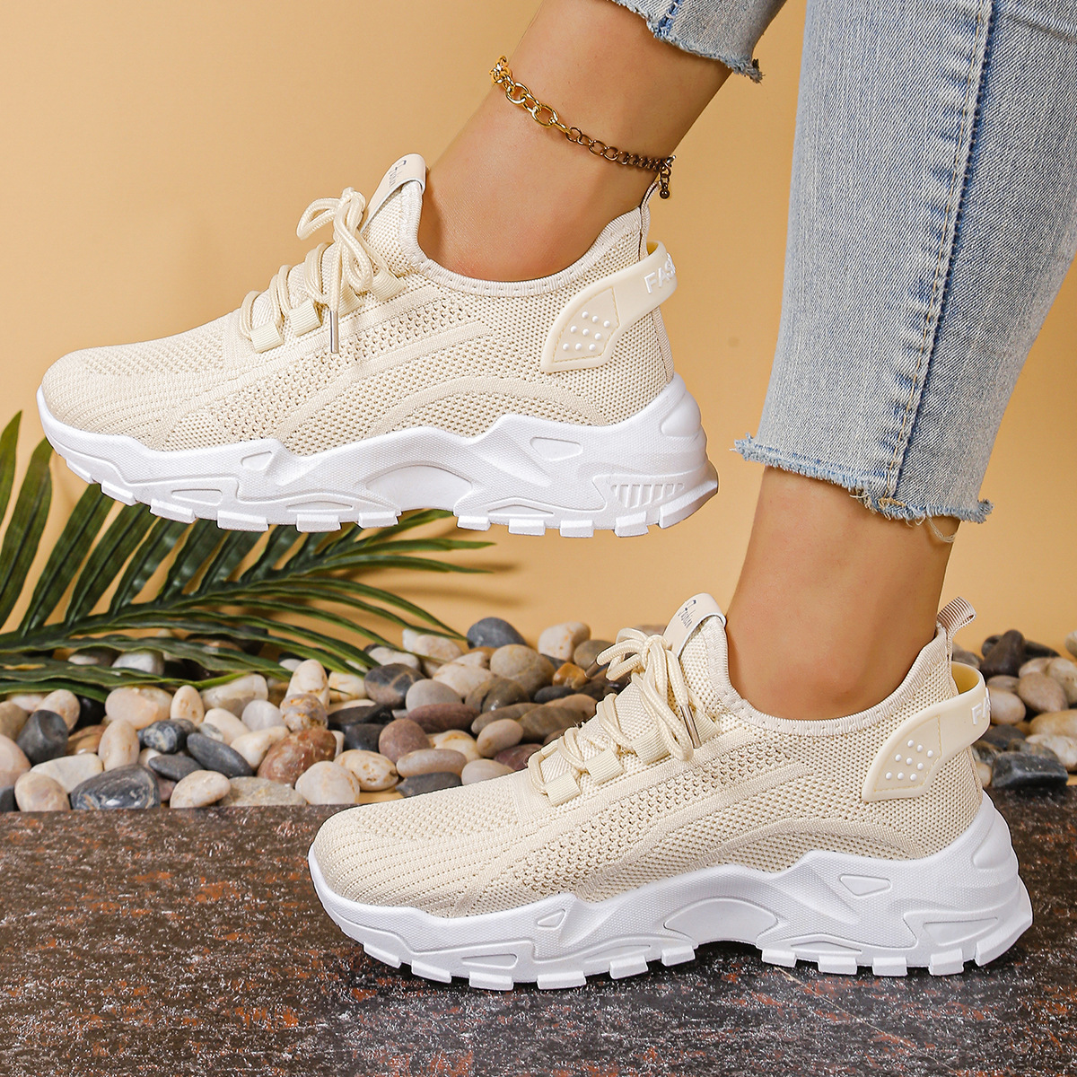 Baskets Femme Chunky à Lacets Semelle Épaisse Respirantes Casual Marche - Hiverline