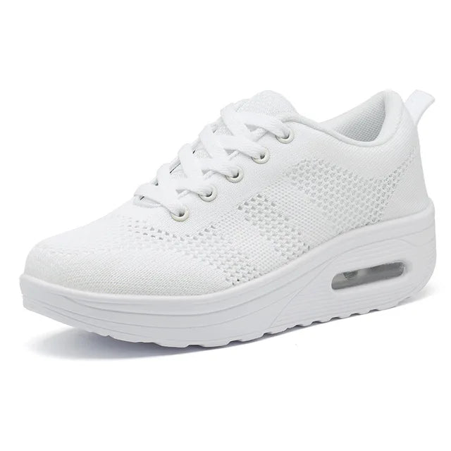 Baskets Femme Lacées Plateforme Amortissante Maille Respirante Chaussures Casual Marche Quotidienne - Hiverline