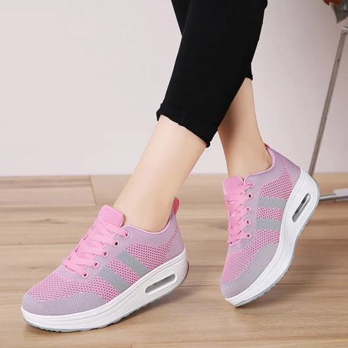 Baskets Femme Lacées Plateforme Amortissante Maille Respirante Chaussures Casual Marche Quotidienne - Hiverline