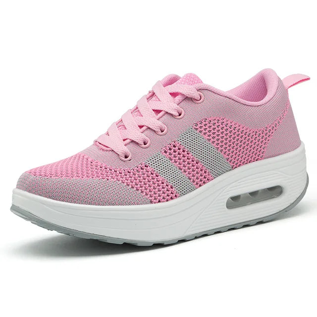 Baskets Femme Lacées Plateforme Amortissante Maille Respirante Chaussures Casual Marche Quotidienne - Hiverline