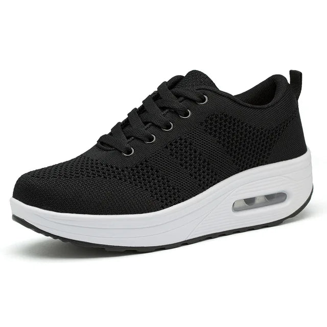 Baskets Femme Lacées Plateforme Amortissante Maille Respirante Chaussures Casual Marche Quotidienne - Hiverline