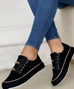 Baskets Femme Lacets Chaîne Dorée Semelle Plateforme Casual Décontractées - Hiverline