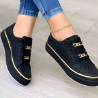 Baskets Femme Lacets Chaîne Dorée Semelle Plateforme Casual Décontractées - Hiverline