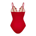 Maillot de Bain Une Pièce Floral Avec Découpes Et Ensemble Jupe Longue V-cou Pour Vacances à La Plage, Fête Au Bord De la Piscine, Été – Rouge