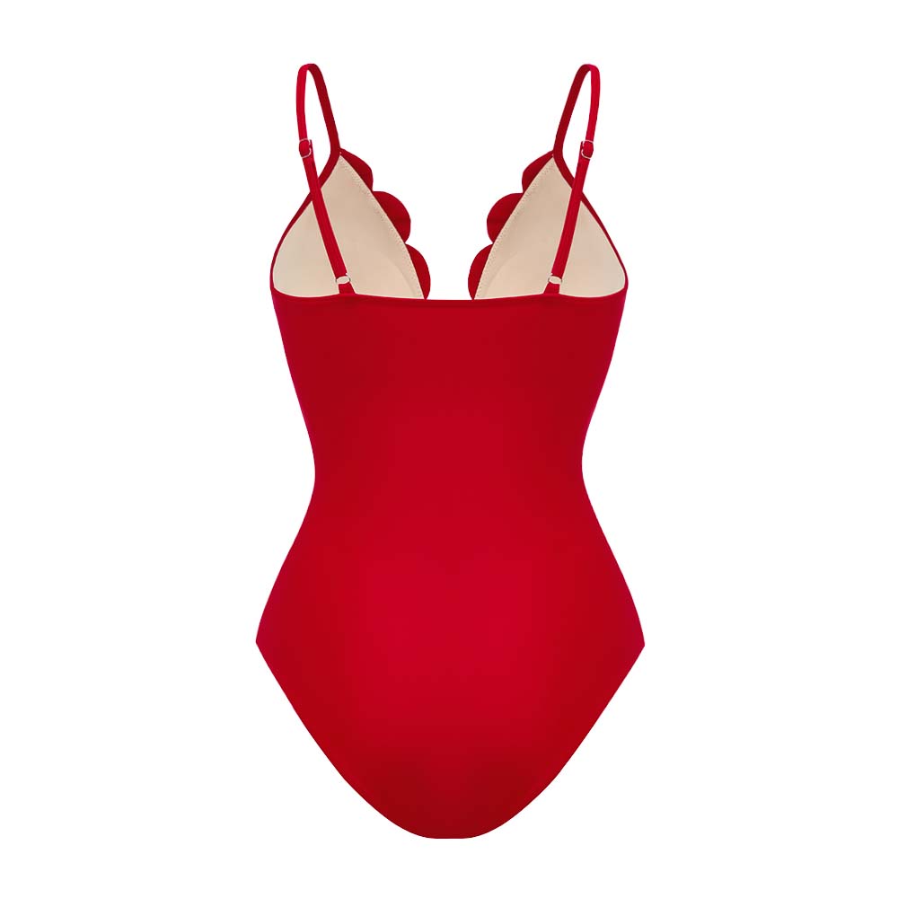Maillot de Bain Une Pièce Floral Avec Découpes Et Ensemble Jupe Longue V-cou Pour Vacances à La Plage, Fête Au Bord De la Piscine, Été – Rouge