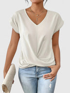 Top Confortevole con Scollo a V per Donna con Nodo Frontale, Maniche Corte Chic Casual – Mahrianne